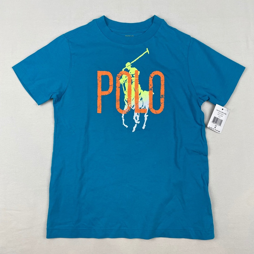 Polo Ralph Lauren Boys Blue Big Pony Graphic T-Shirt Size 6 Classic Fit NWT